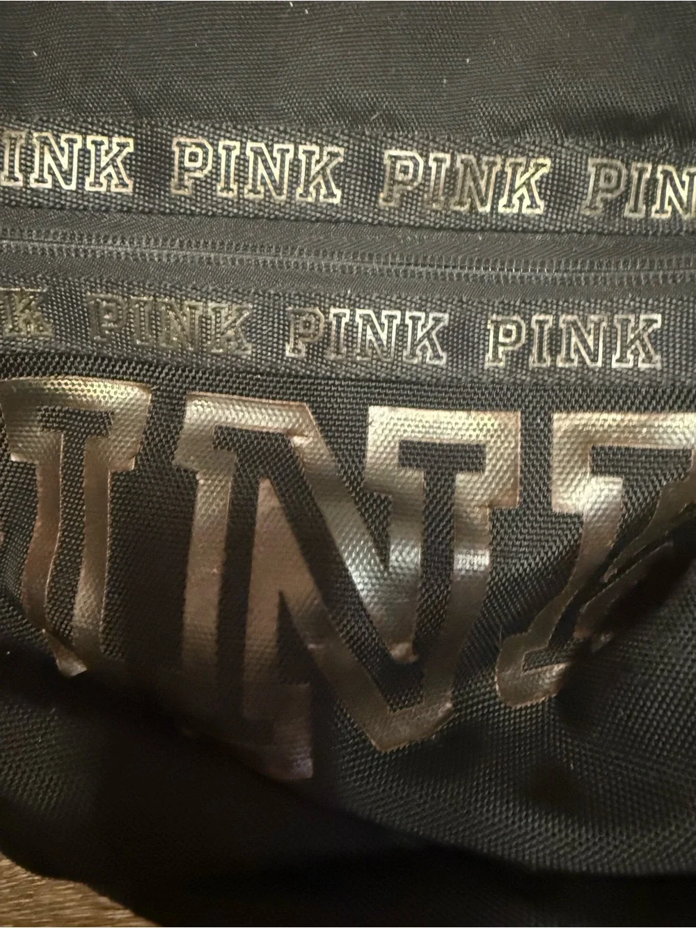 Victoria's Secret PINK Black Backpack with Metallic Logo